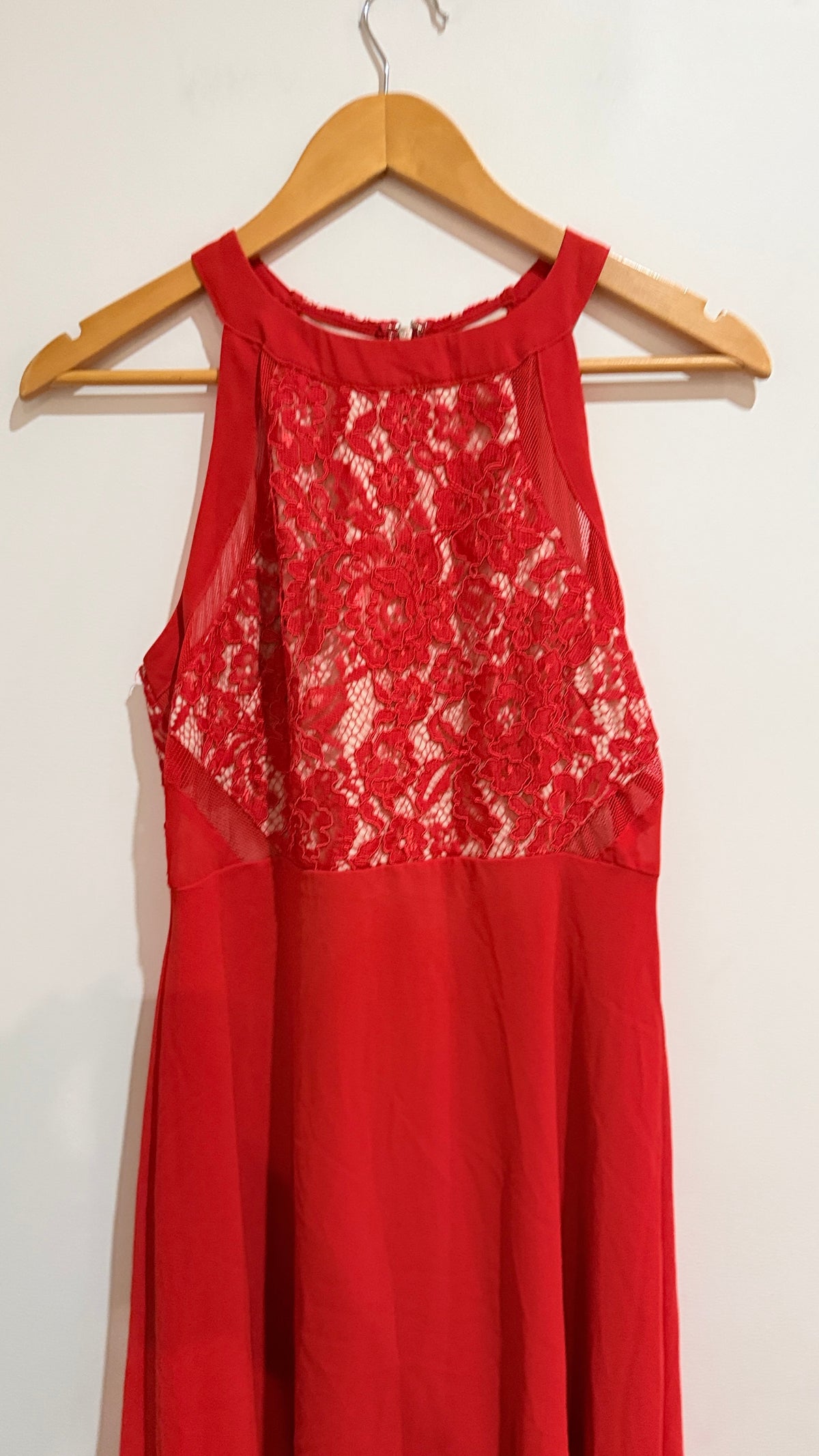 Dotti Red Lace Bodice High Neck Dress Size 12