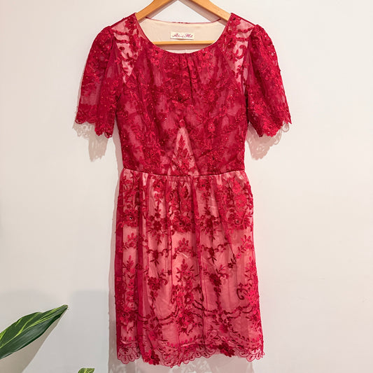 Alannah Hill Red Lace Sequin Dress Size 8