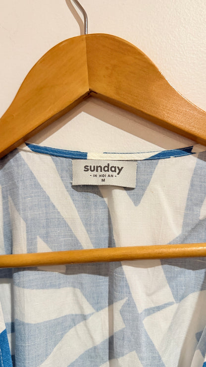 Sunday in Hoi An Blue & White Print Wrap Dress Size M