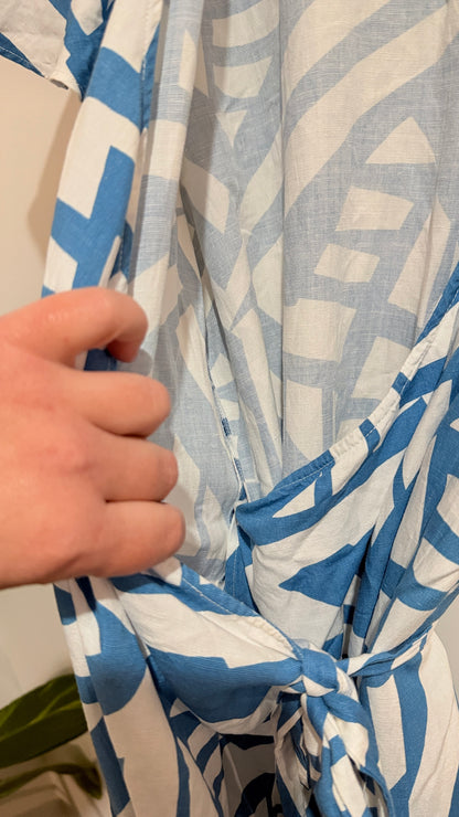 Sunday in Hoi An Blue & White Print Wrap Dress Size M