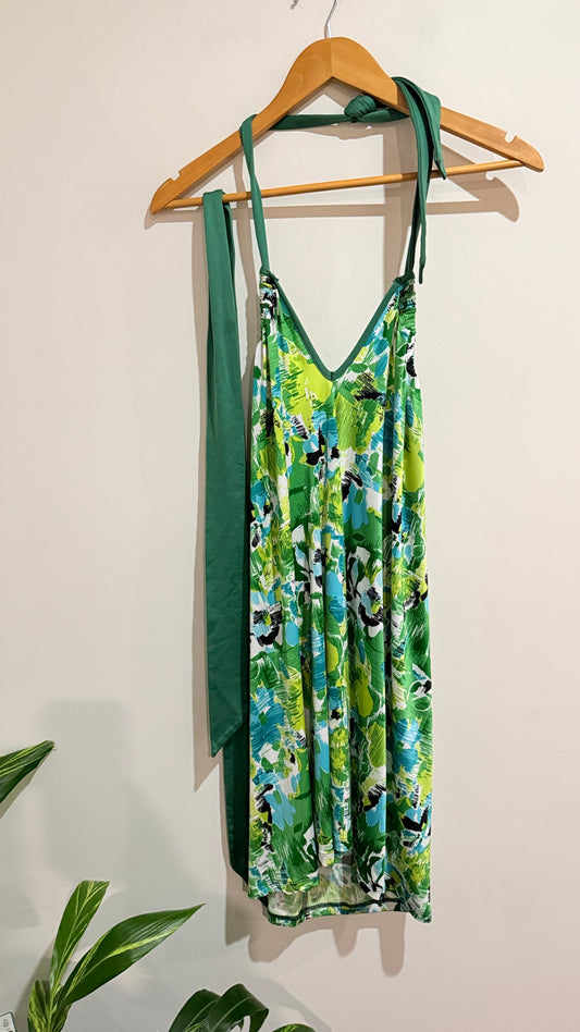 Bette Monroe Green Tropical Print Halter Dress Size S