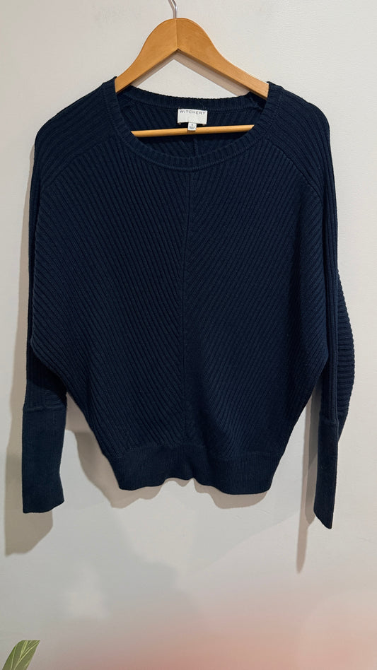 Witchery Navy Ribbed Knit Jumper Size S