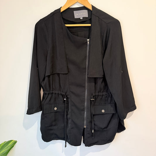 Mirrou Black Drawstring Zip Jacket Size 14
