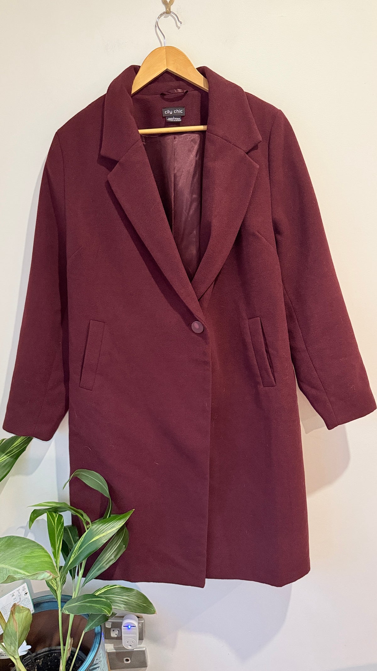 City Chic Burgundy Longline Coat Size L(20)