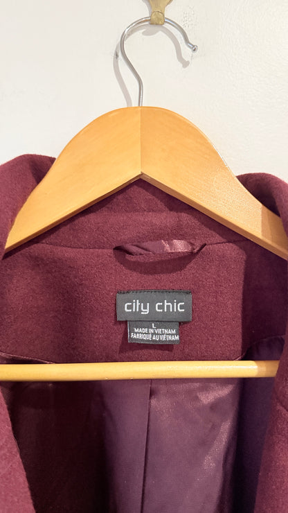 City Chic Burgundy Longline Coat Size L(20)