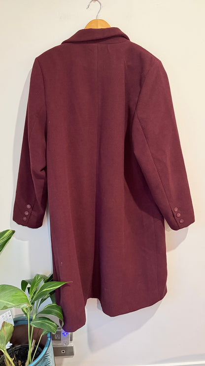 City Chic Burgundy Longline Coat Size L(20)
