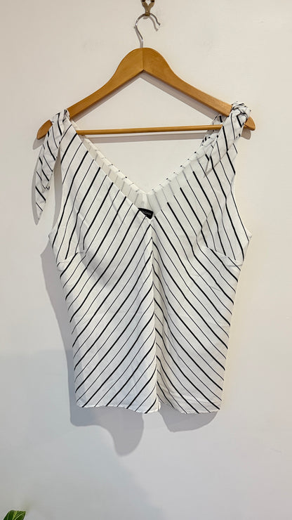 Pagani White Striped Tie Shoulder Cami Size 14