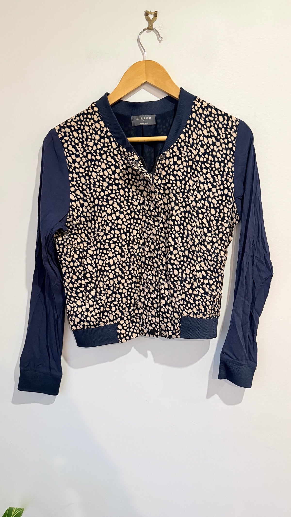 Mirrou Navy Animal Print Bomber Jacket Size 10
