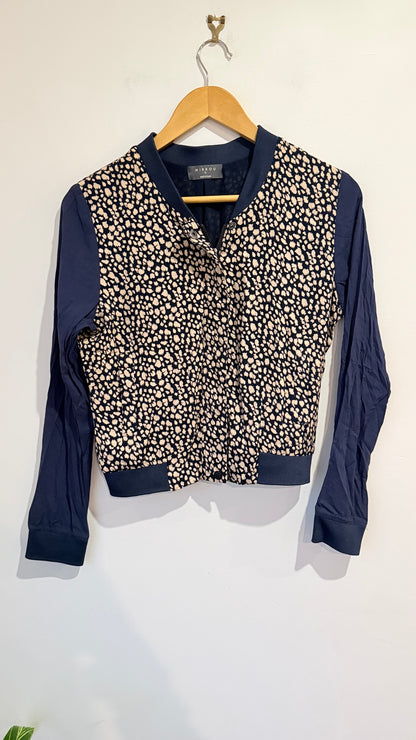 Mirrou Navy Animal Print Bomber Jacket Size 10