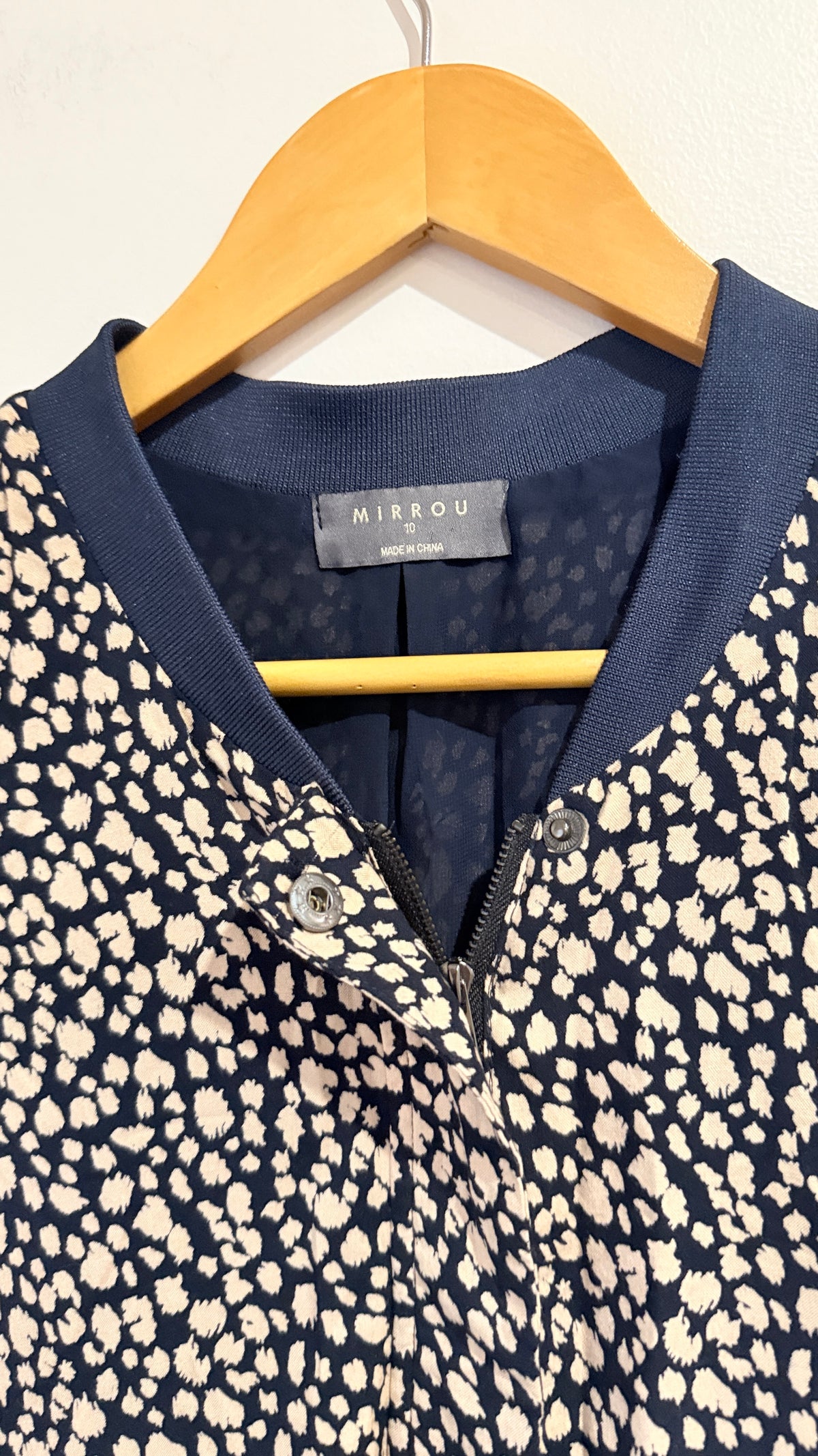 Mirrou Navy Animal Print Bomber Jacket Size 10