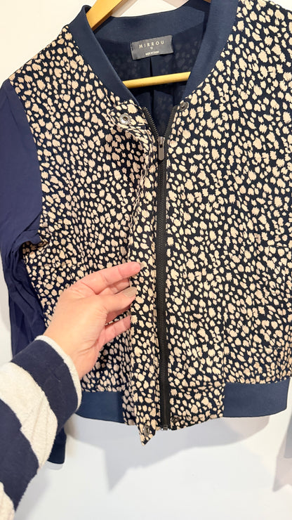 Mirrou Navy Animal Print Bomber Jacket Size 10
