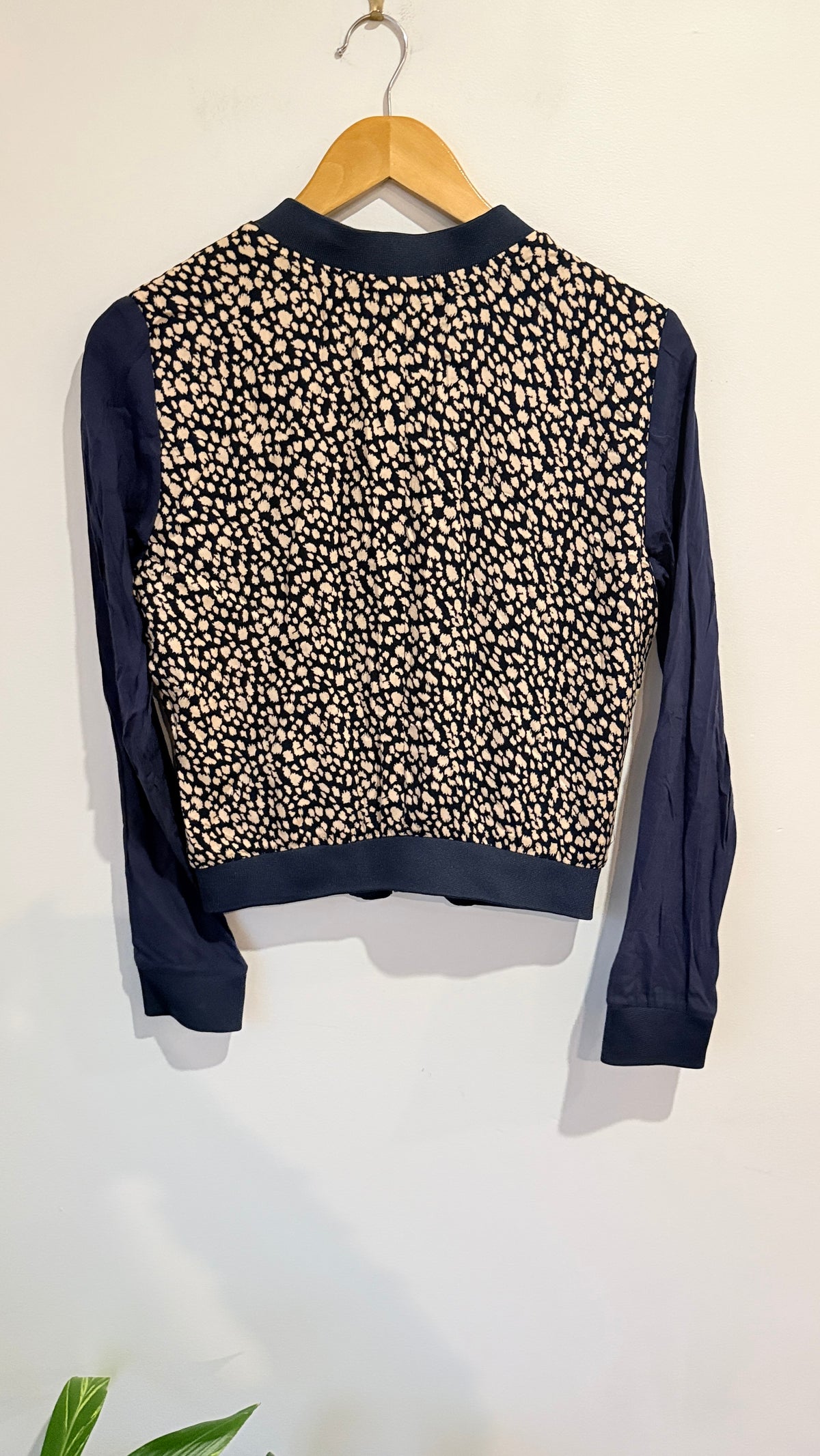 Mirrou Navy Animal Print Bomber Jacket Size 10