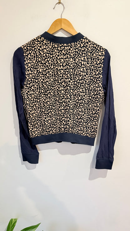 Mirrou Navy Animal Print Bomber Jacket Size 10