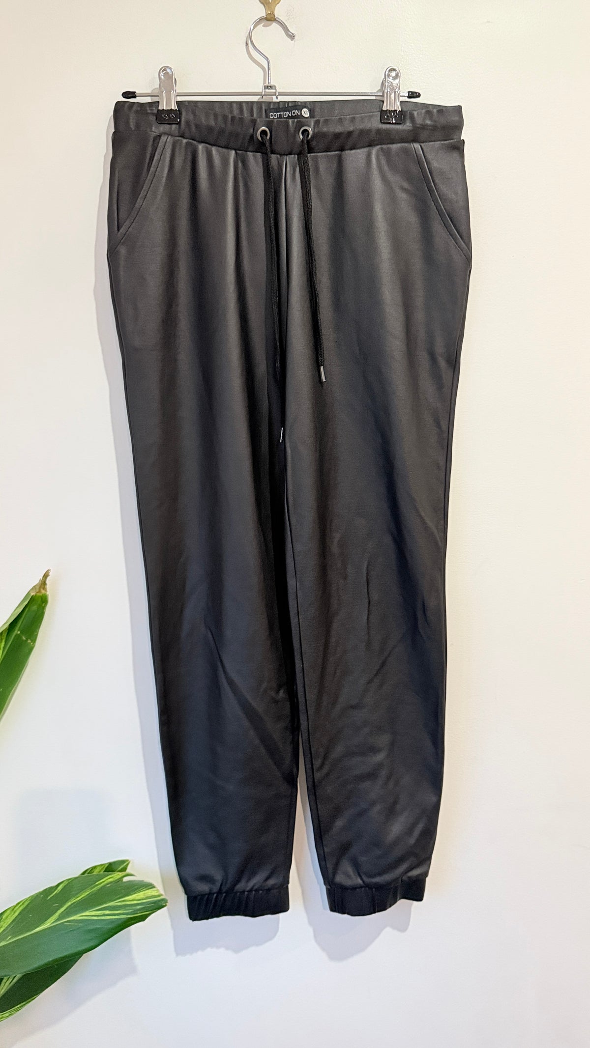 Cotton On Black Faux Leather Joggers Size XS