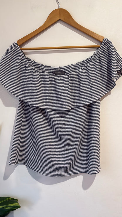 Mirrou Navy Striped Off Shoulder Top Size L