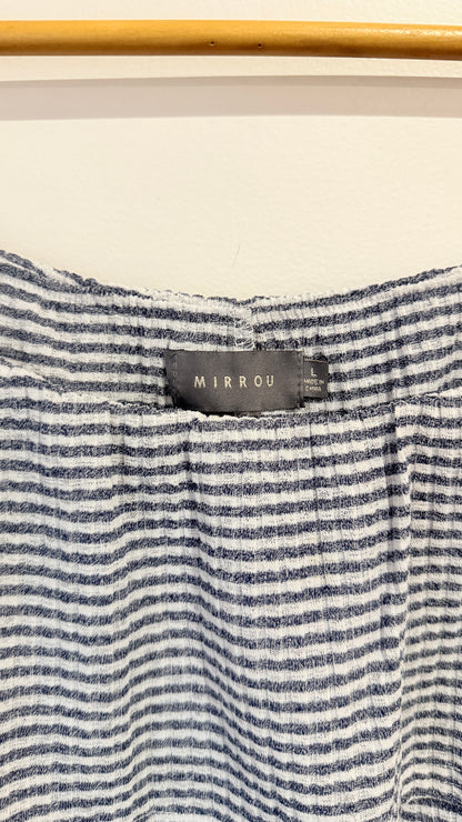 Mirrou Navy Striped Off Shoulder Top Size L