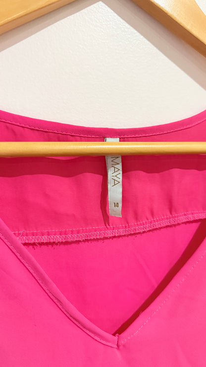 Maya Pink V-Neck Short Sleeve Top Size 14