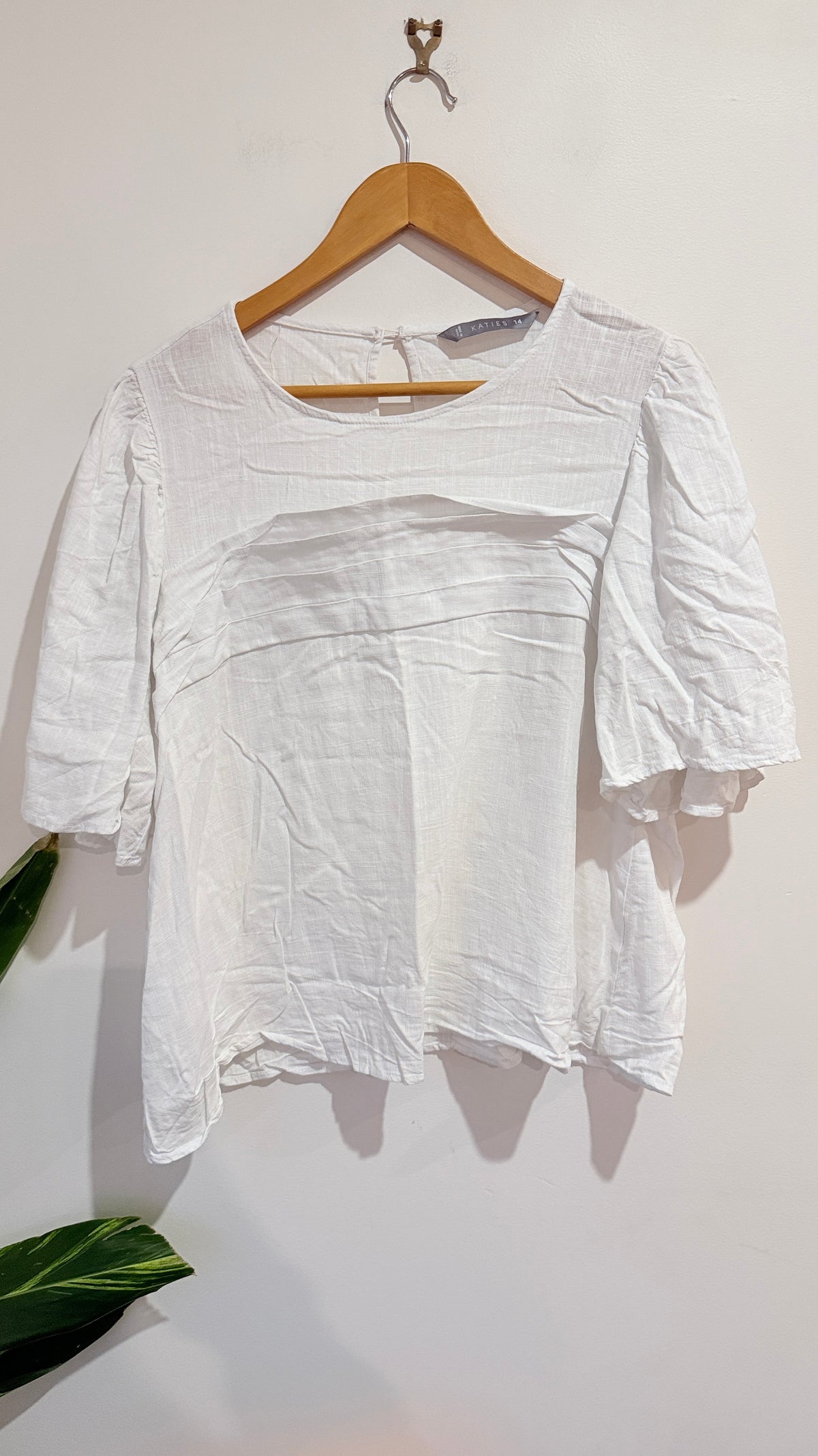 Katies White Linen Blend Short Sleeve Top Size 14