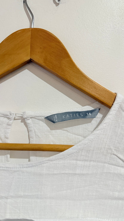Katies White Linen Blend Short Sleeve Top Size 14