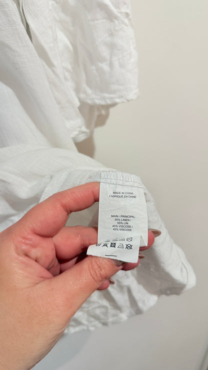 Katies White Linen Blend Short Sleeve Top Size 14