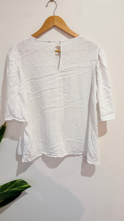 Katies White Linen Blend Short Sleeve Top Size 14