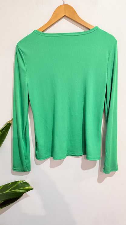 Green Ribbed Long Sleeve Henley Top Size XL