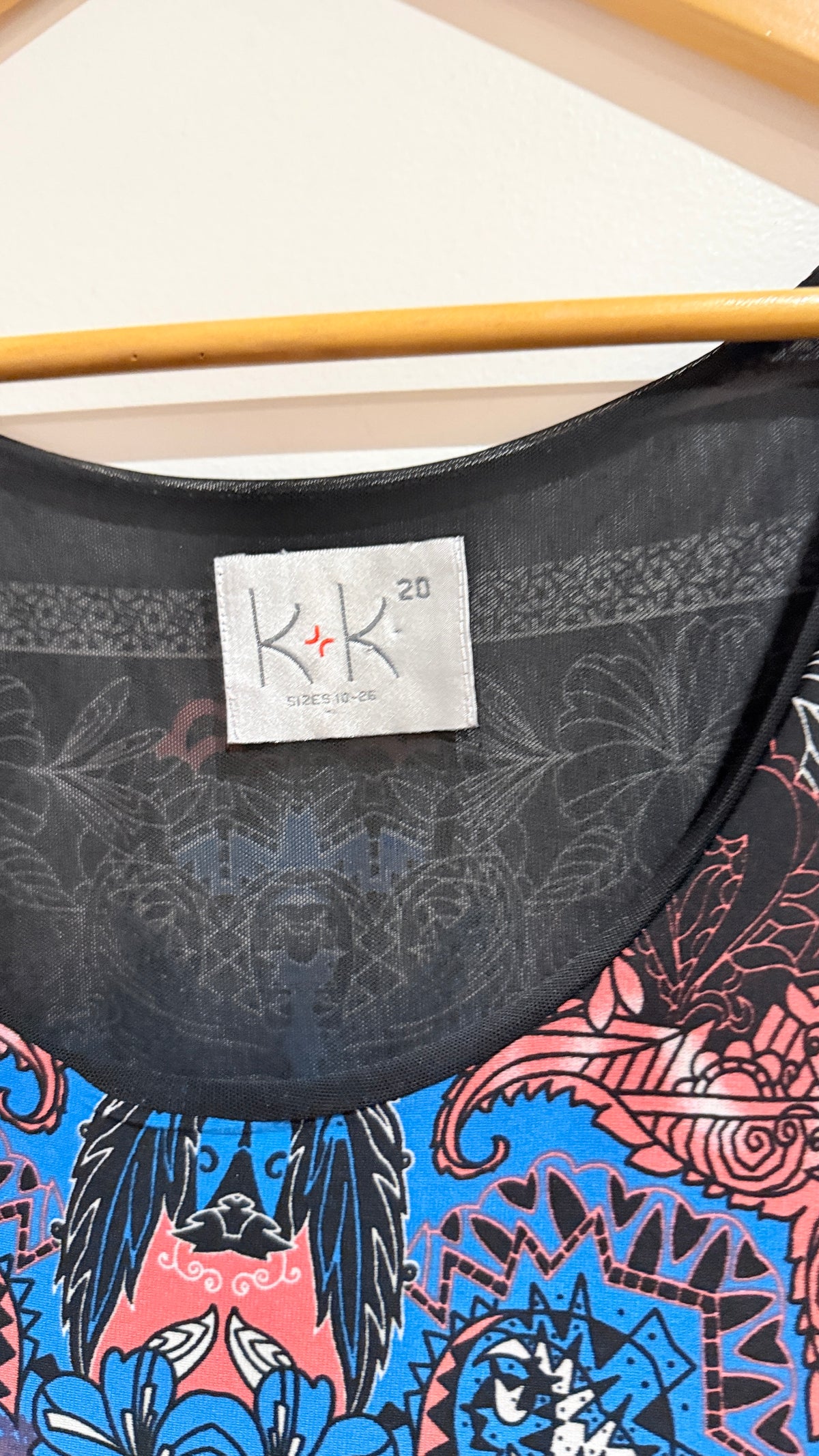 K+K Black Multicolour Print Sleeveless Tunic Size 20