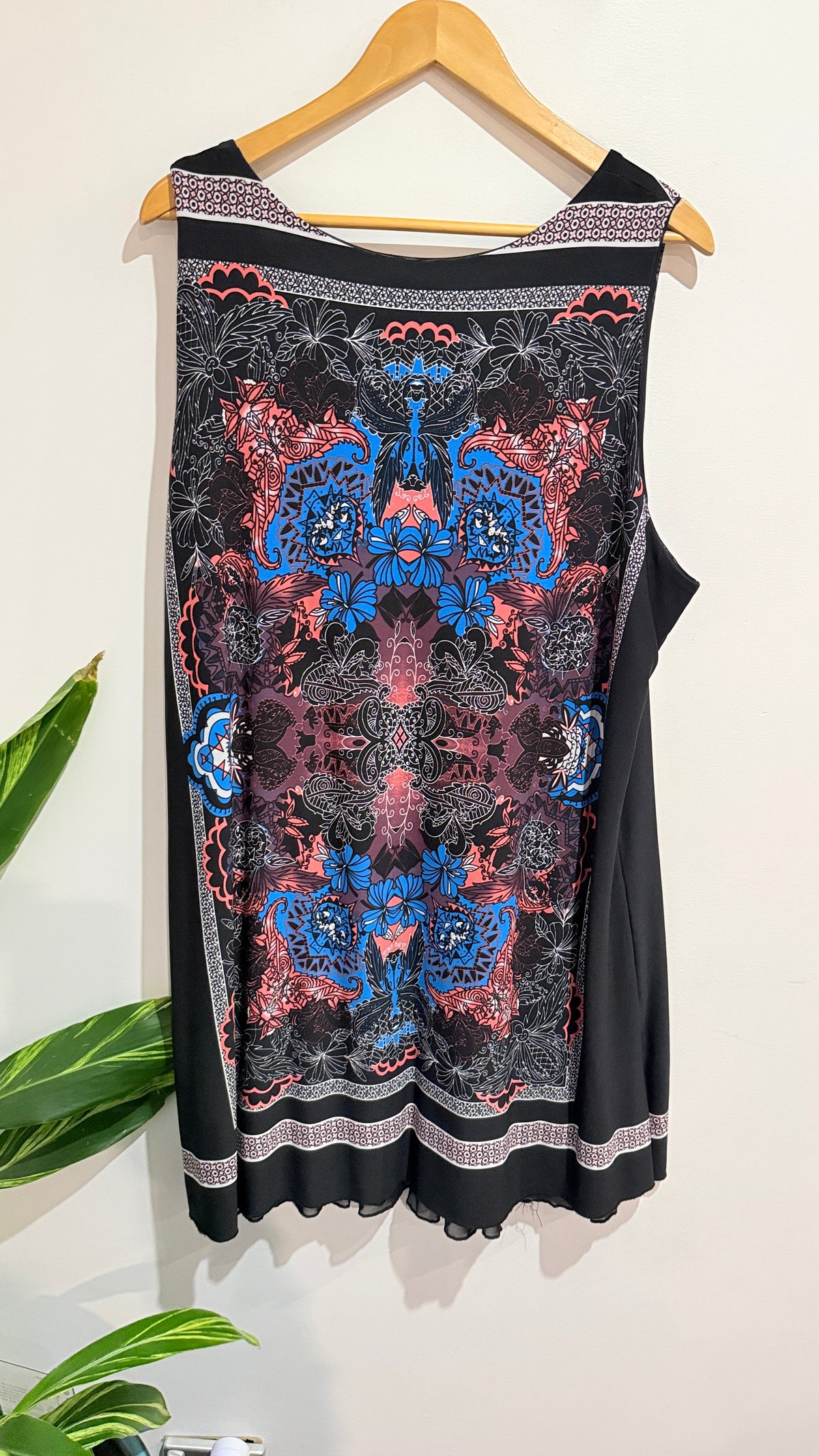 K+K Black Multicolour Print Sleeveless Tunic Size 20
