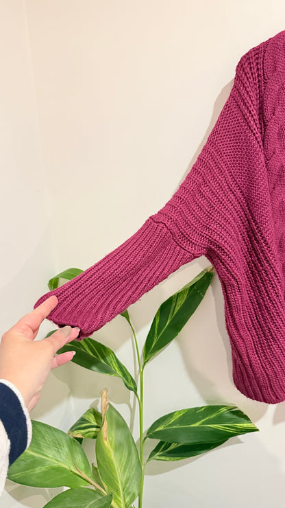 Mirrou Berry Cable Knit Open Cardigan Size M