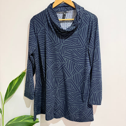 Taking Shape Size 16 Navy Print Cowl Neck Top