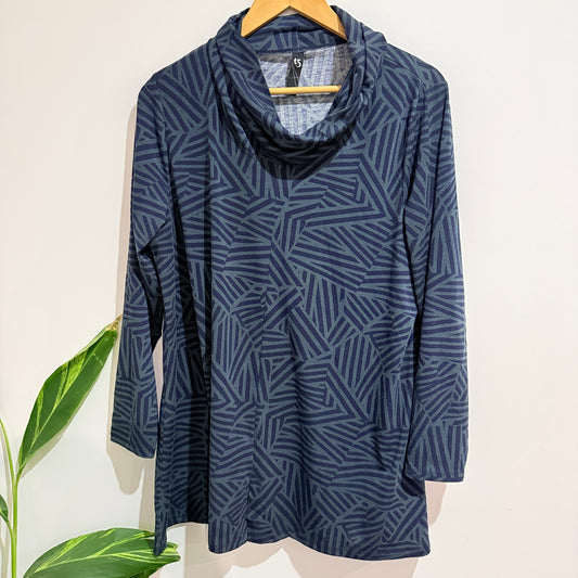 Taking Shape Size 16 Navy Print Cowl Neck Top