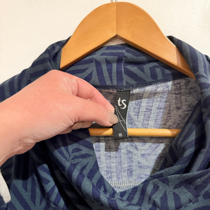 Taking Shape Size 16 Navy Print Cowl Neck Top
