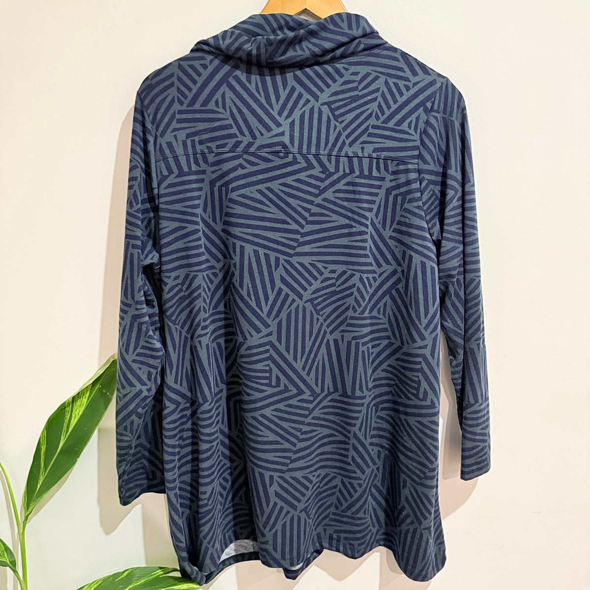 Taking Shape Size 16 Navy Print Cowl Neck Top