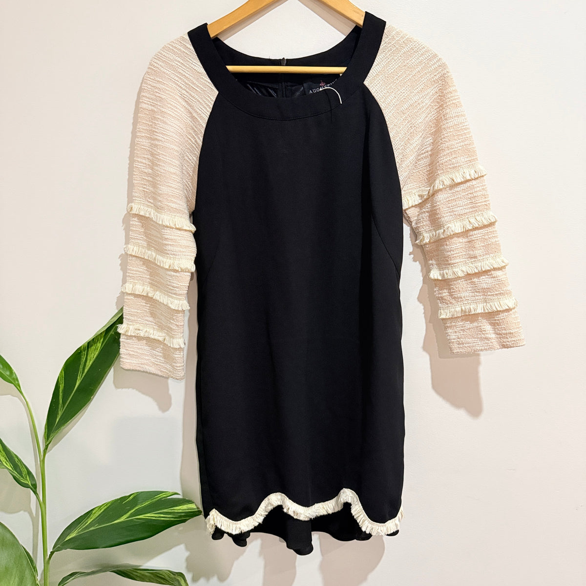Augustine Black Cream Ruffle Sleeve Dress Size XS