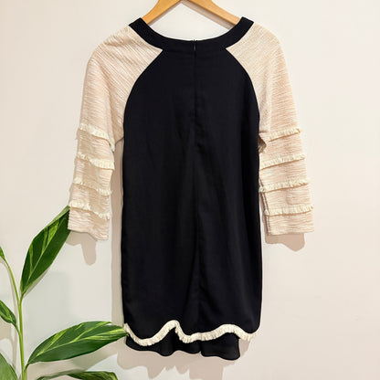 Augustine Black Cream Ruffle Sleeve Dress Size XS