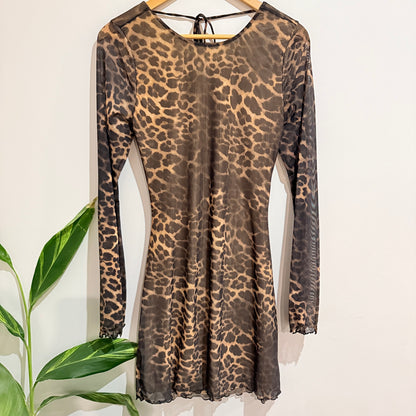 White Fox Leopard Print Mesh Mini Dress Size XL