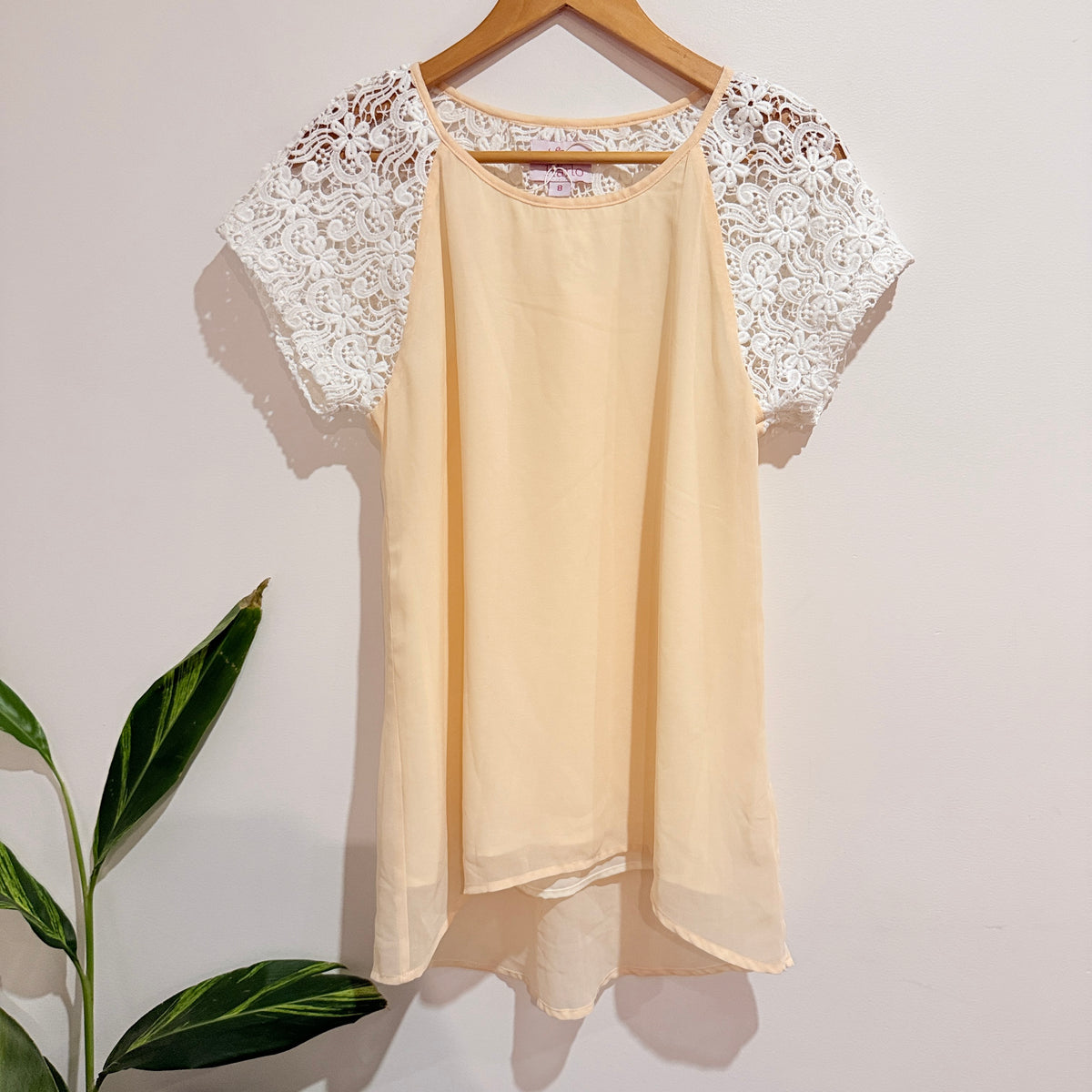 Harlo Cream Chiffon Crochet Sleeve Tunic Size 8