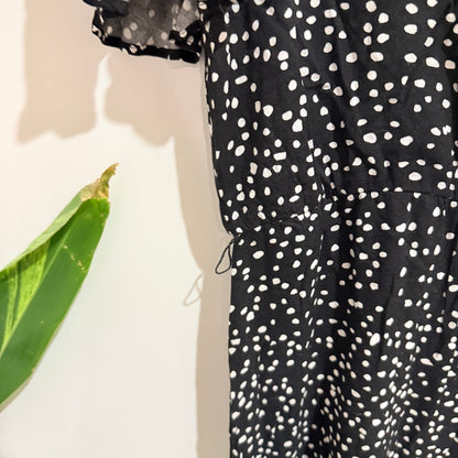 Decjuba Black White Spot Print Wrap Midi Dress Size 14