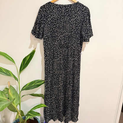 Decjuba Black White Spot Print Wrap Midi Dress Size 14