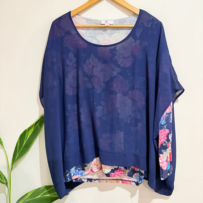 Charlo Navy Sheer Floral Panel Top Size 12