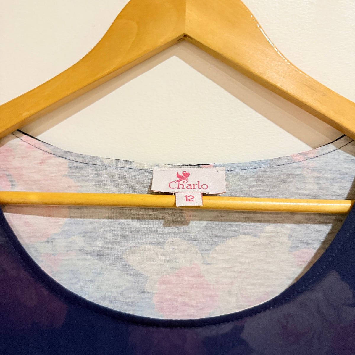 Charlo Navy Sheer Floral Panel Top Size 12