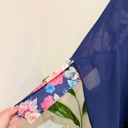 Charlo Navy Sheer Floral Panel Top Size 12