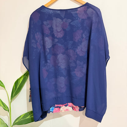 Charlo Navy Sheer Floral Panel Top Size 12