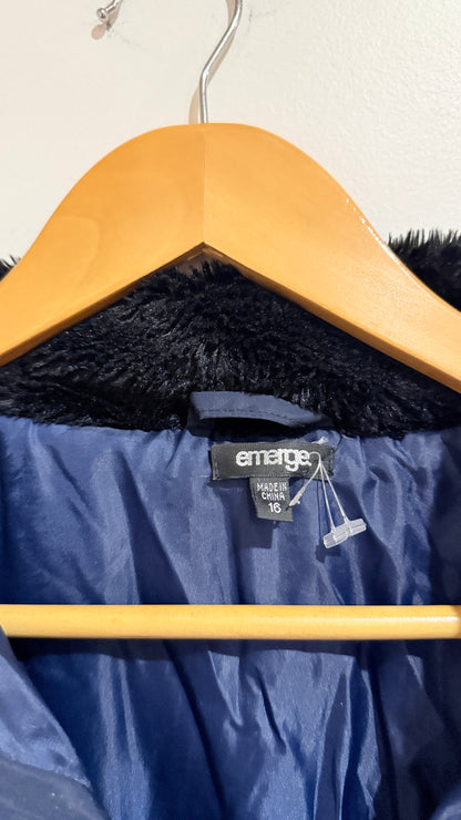 Emerge Navy Quilted Faux Fur Collar Jacket Size 16