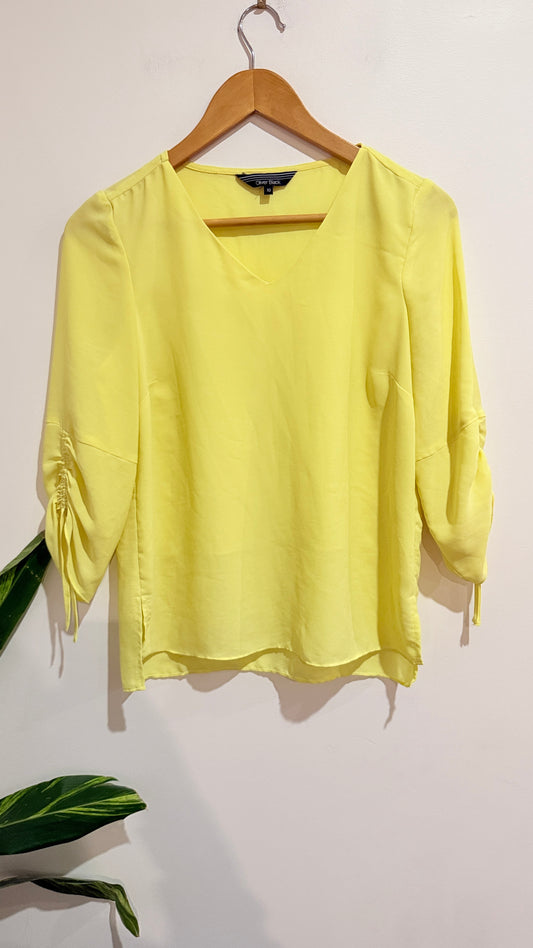 Oliver Black Yellow V-Neck Tie Sleeve Blouse Size 10