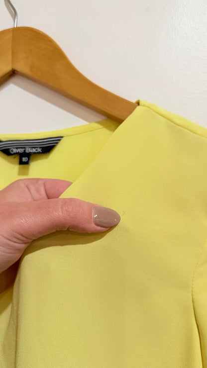 Oliver Black Yellow V-Neck Tie Sleeve Blouse Size 10