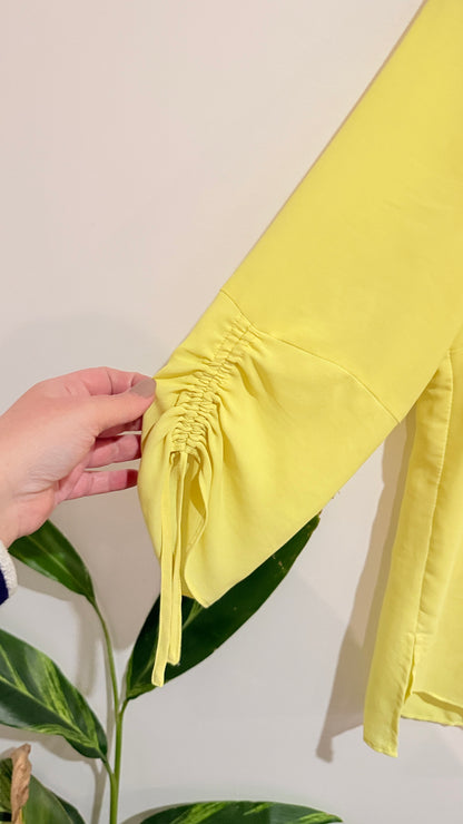 Oliver Black Yellow V-Neck Tie Sleeve Blouse Size 10