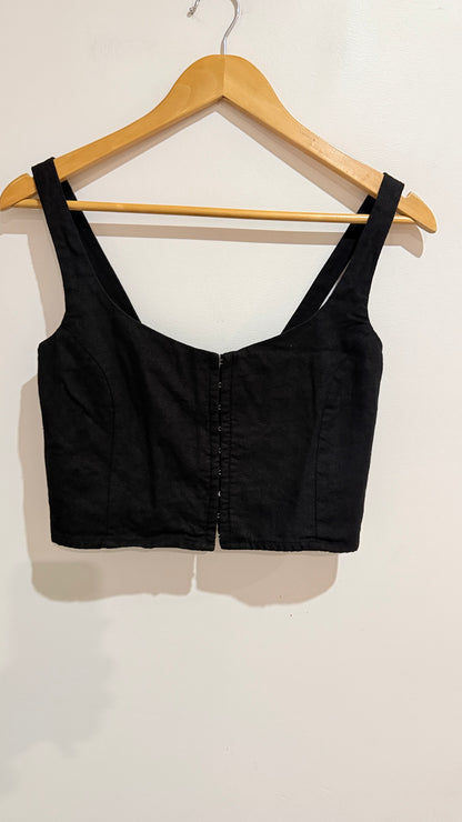 Glassons Black Linen Blend Crop Top Size 10
