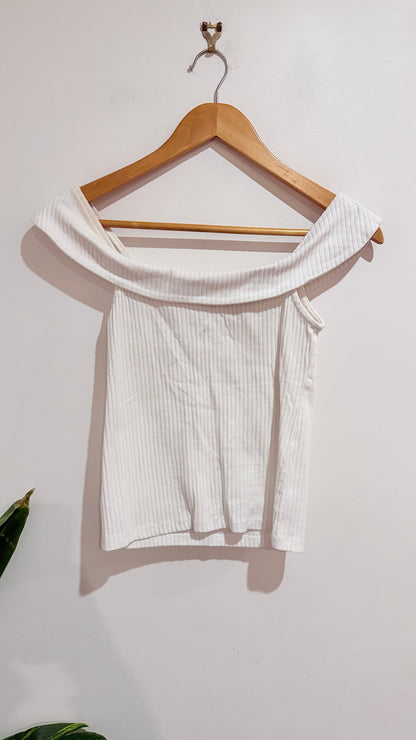 Glassons White Ribbed Off Shoulder Top