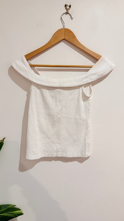 Glassons White Ribbed Off Shoulder Top